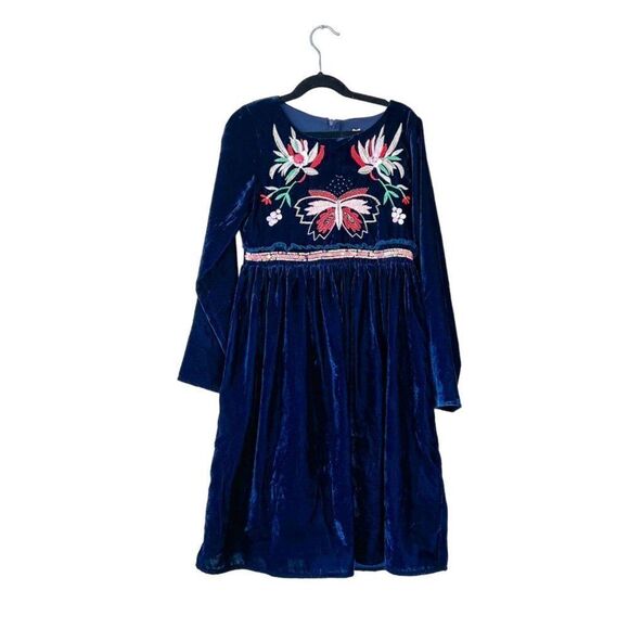Billieblush Girls Navy Embroidered Velvet Dress, Size 10 - Picture 1 of 4